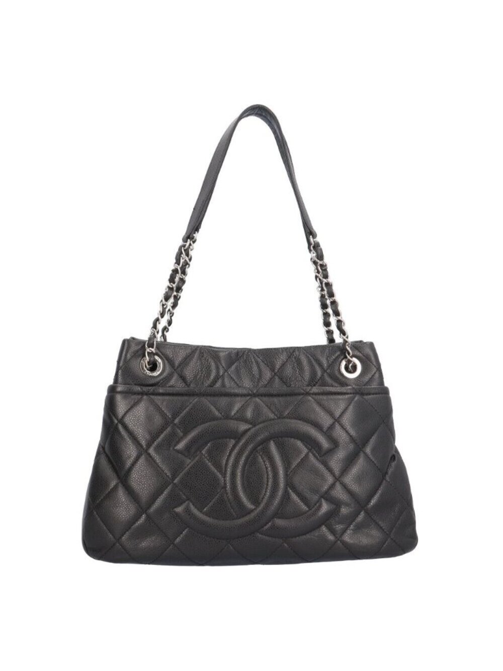 Chanel CC Logo Quilted Tote Bag Caviar Leather Black